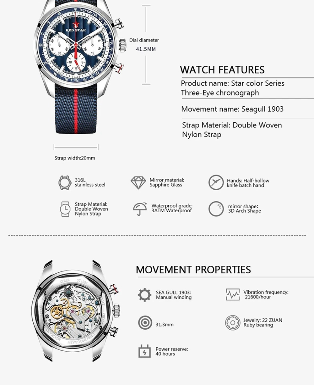 K1903 Mechanical Wristwatch Seagull-Movement