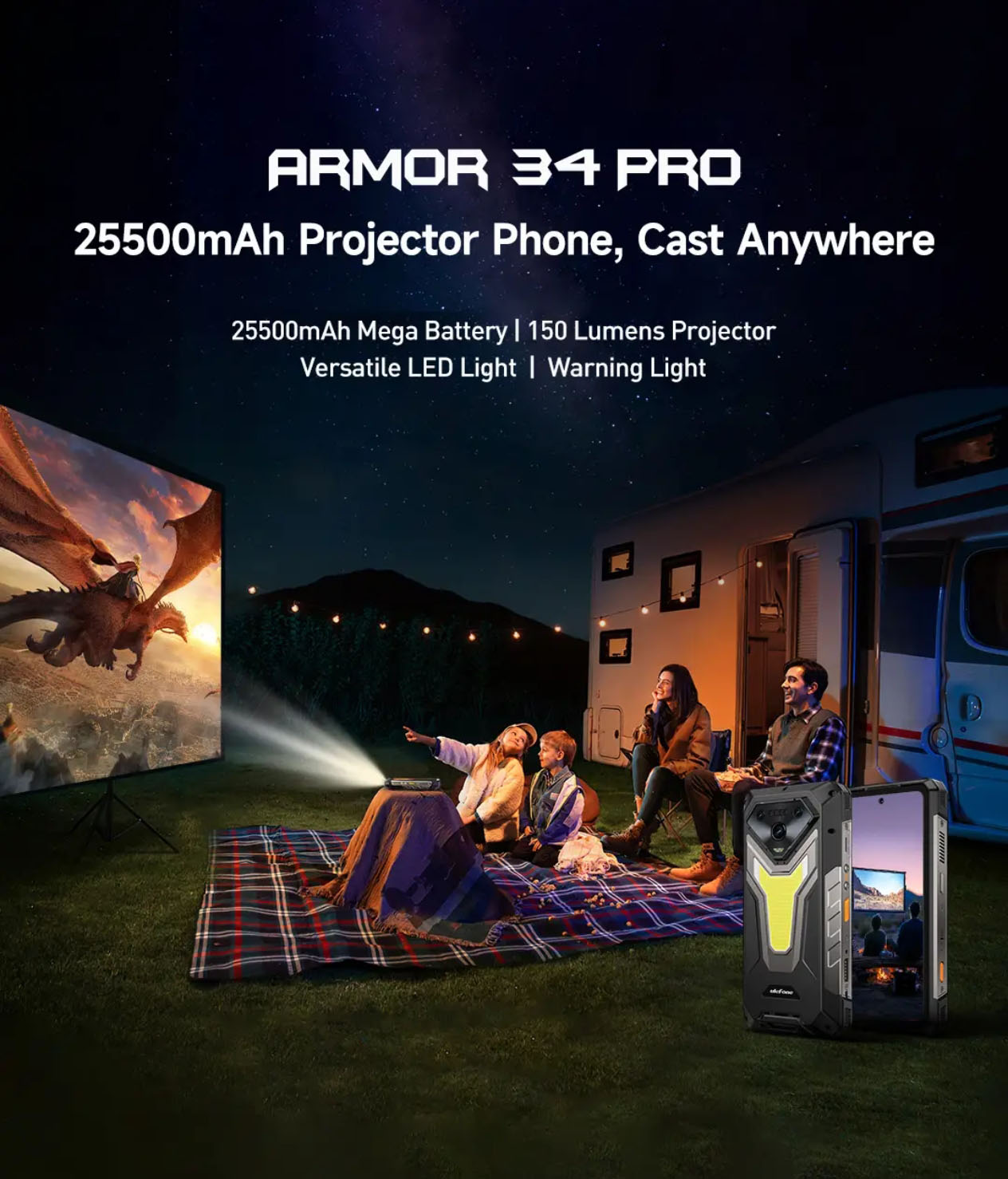 2 Projector Camping Light Outdoor Smartphone Ulefone Armor 34 Pro