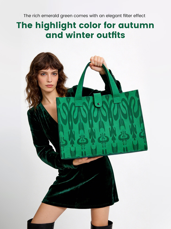 KUZNEY- Silk Printed Bags Felt Tote Bag