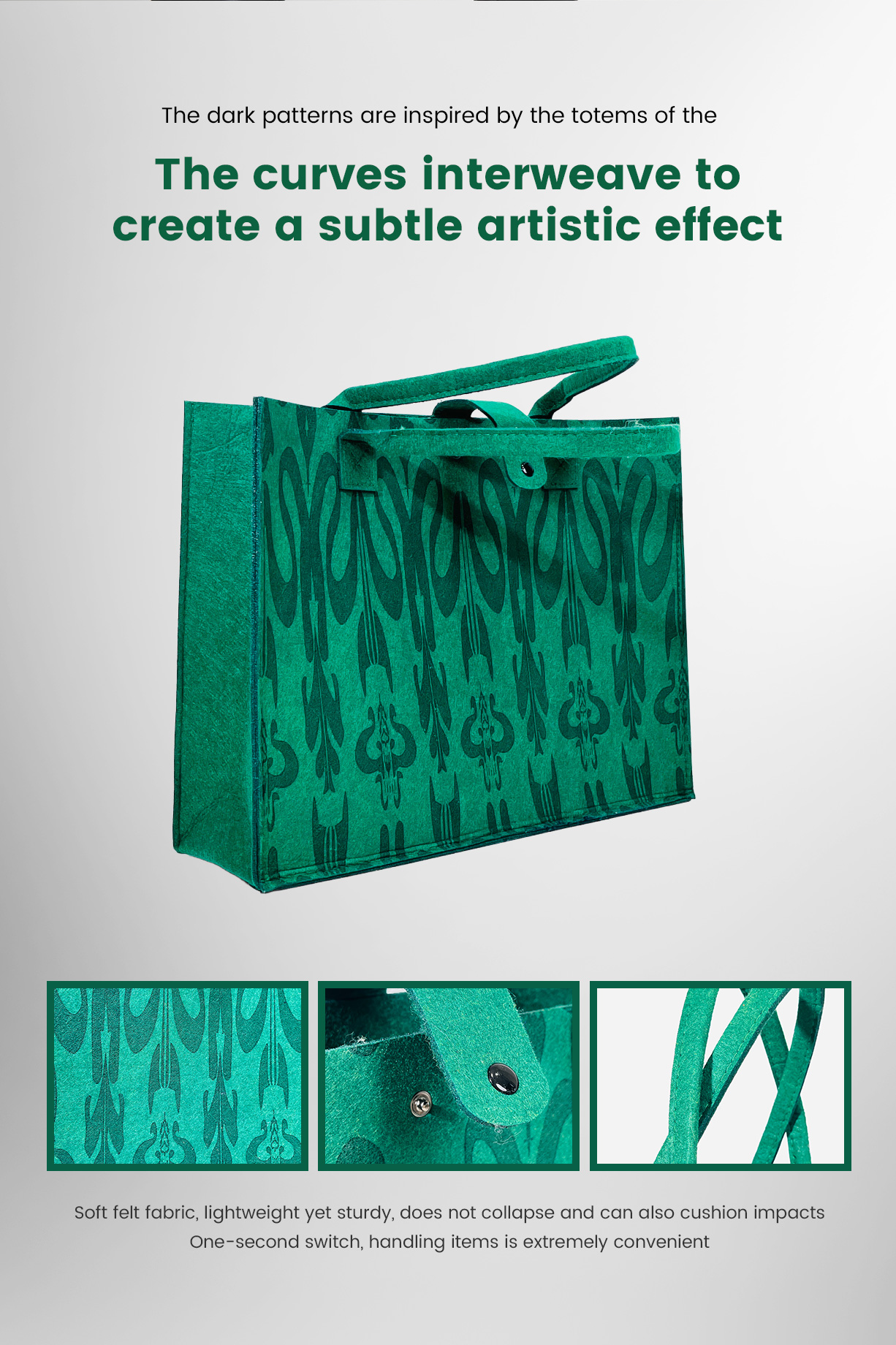 KUZNEY- Silk Printed Bags Felt Tote Bag