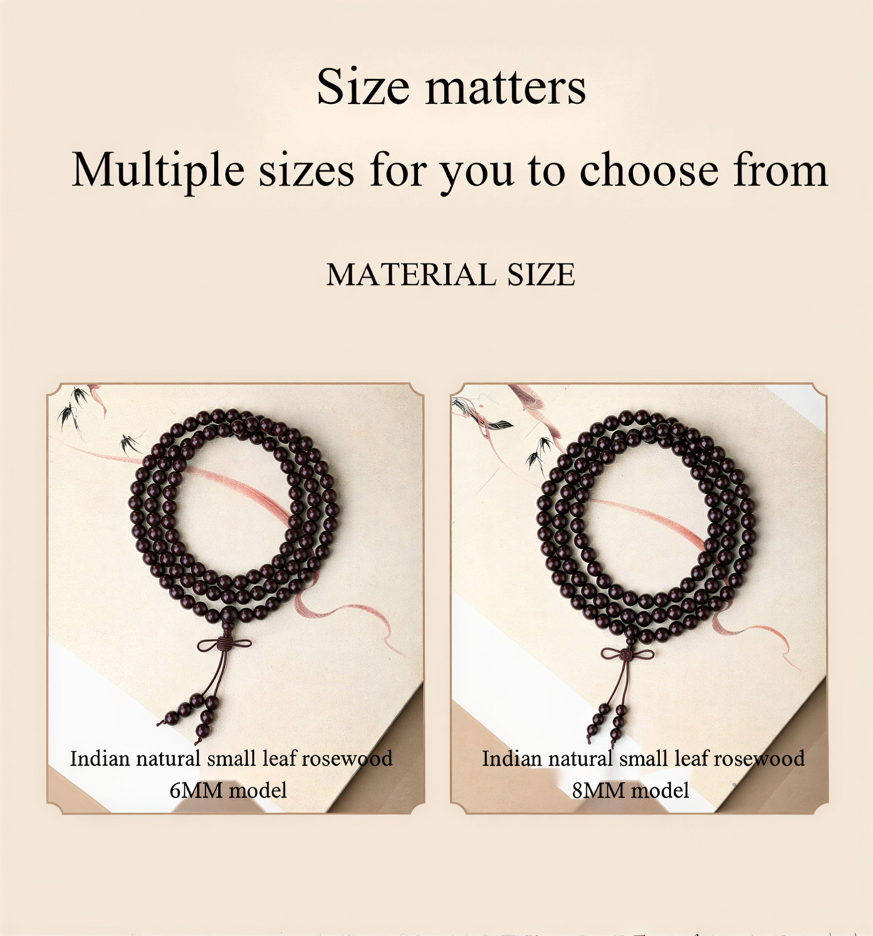 Indian Small Leaf Rosewood Bracelet With 108 Prayer Beads