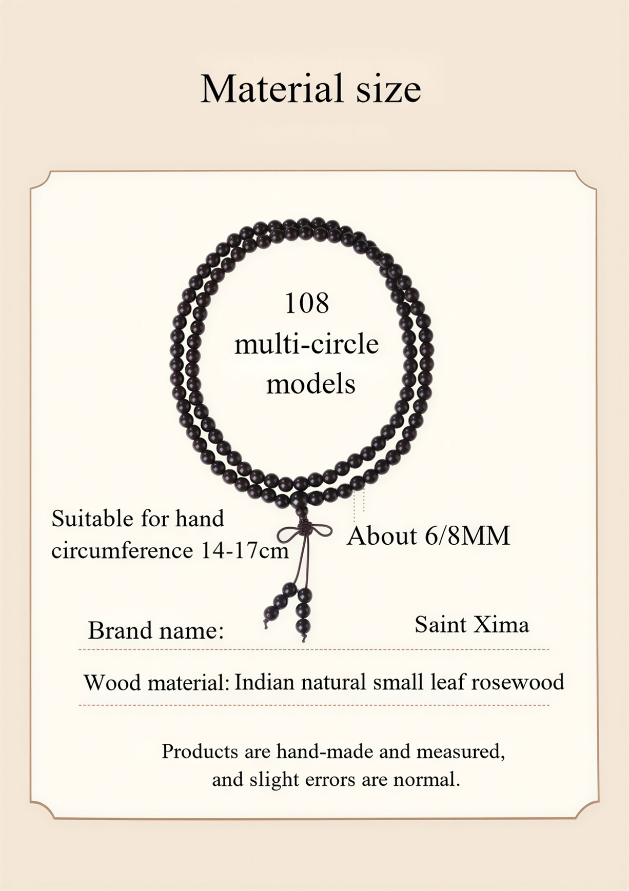 Indian Small Leaf Rosewood Bracelet With 108 Prayer Beads