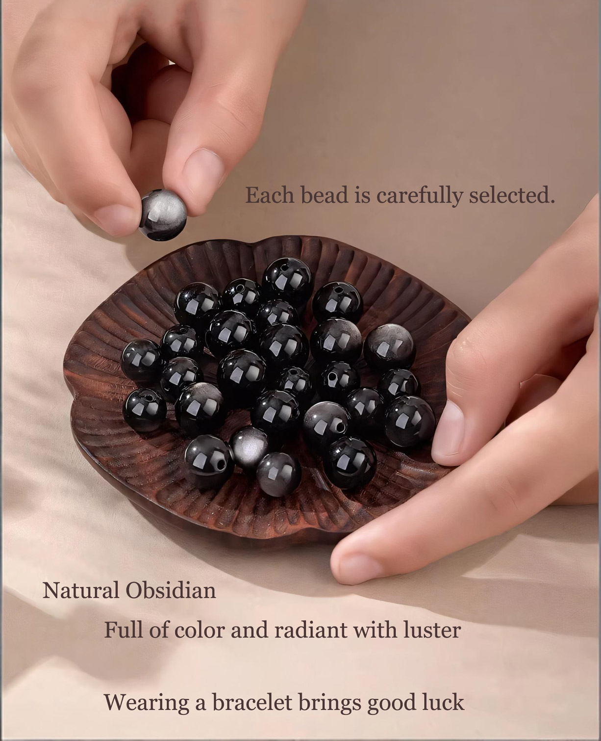 Natural Obsidian S999 Silver Lucky Beads Bracelet