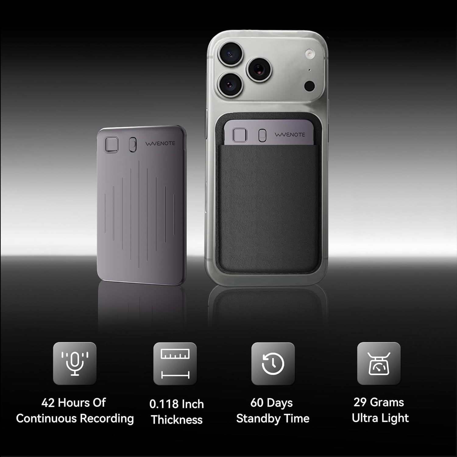 WaveNote AI Digital Recorder 36 Hours Of Continuous Recording Supports 112 Languages