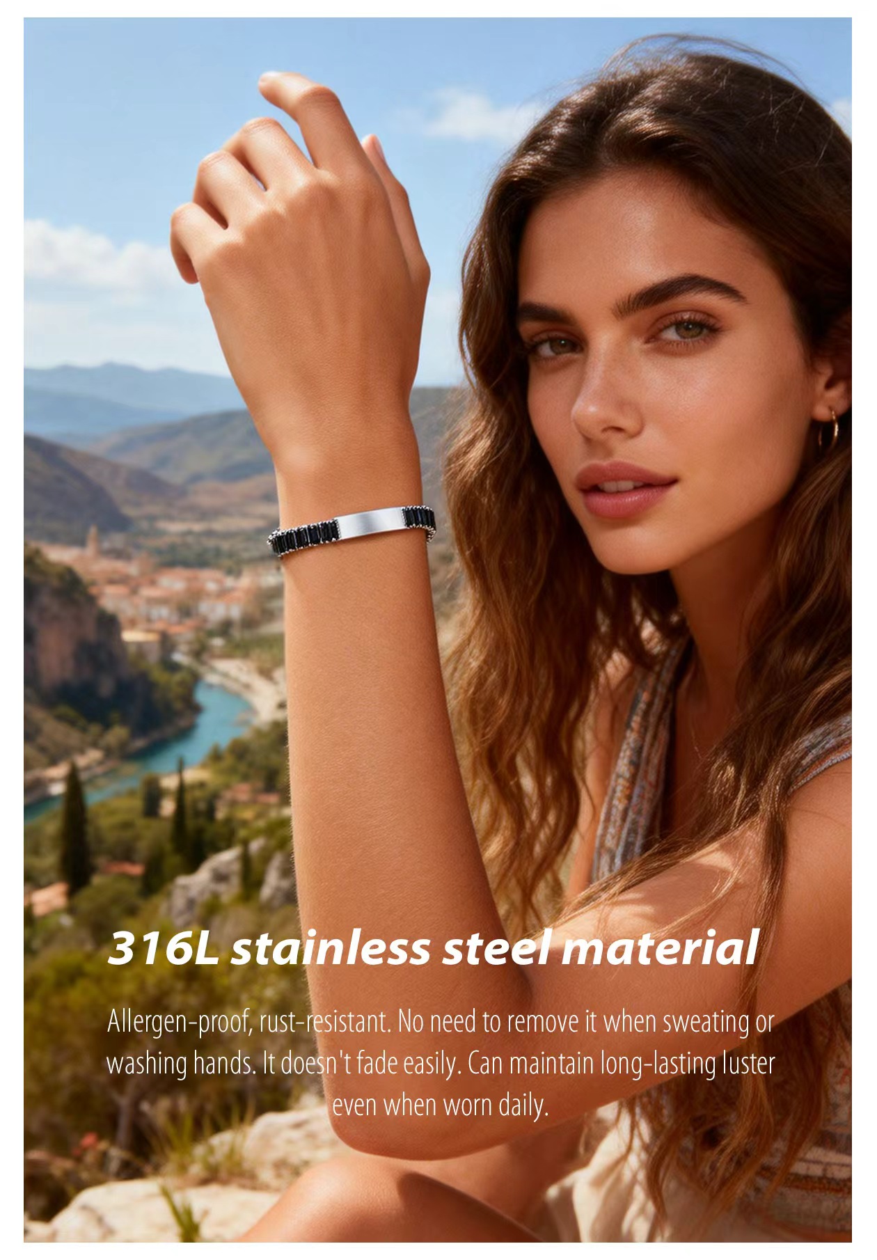 9mm Zircon-Set Bracelet Laser Engraving Available For Customization