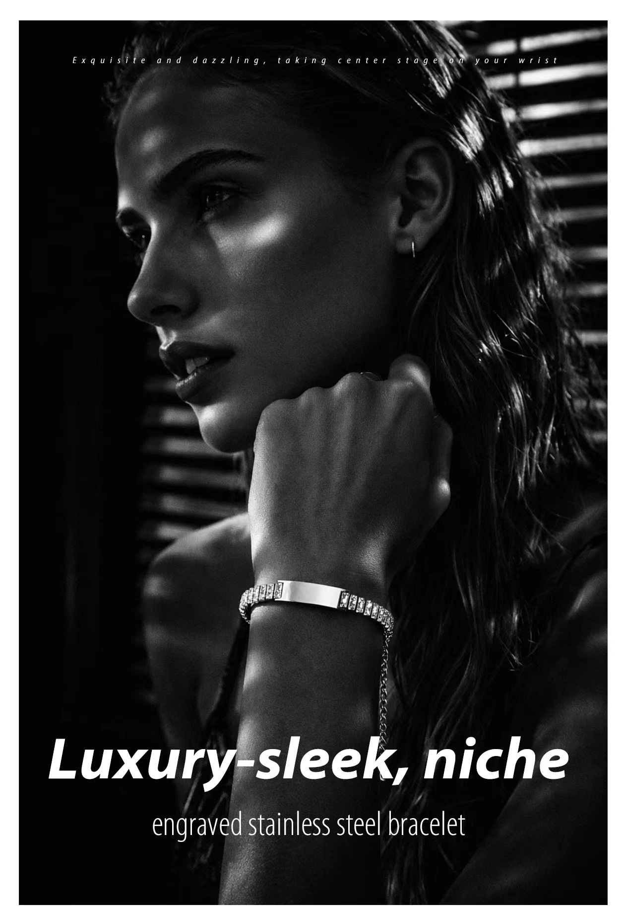 9mm Zircon-Set Bracelet Laser Engraving Available For Customization