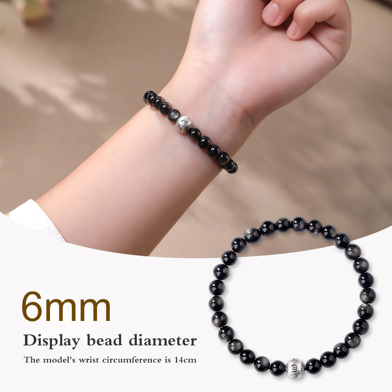 Natural Obsidian S999 Silver Lucky Beads Bracelet