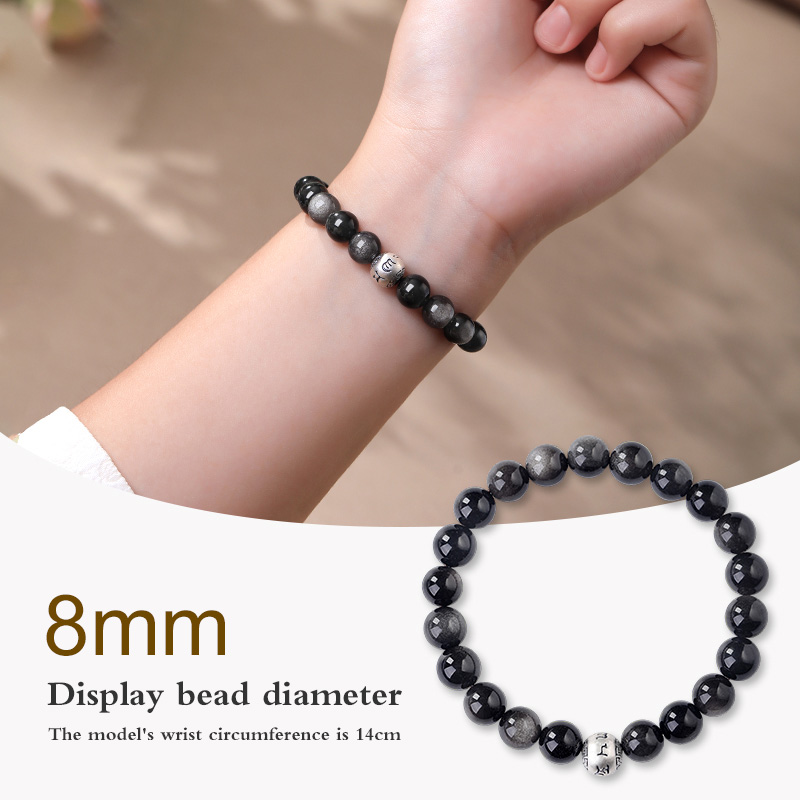 Natural Obsidian S999 Silver Lucky Beads Bracelet