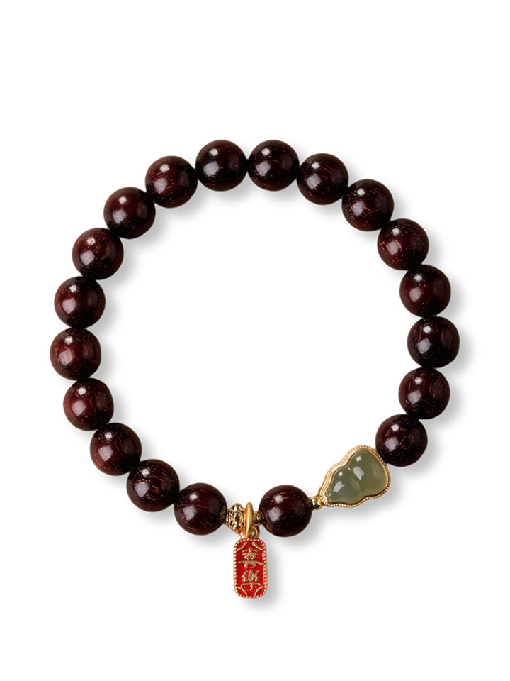 Small-Leaf Red Sandalwood And Hetian Jade Gourd Bracelet/Beads Wooden Bracelets