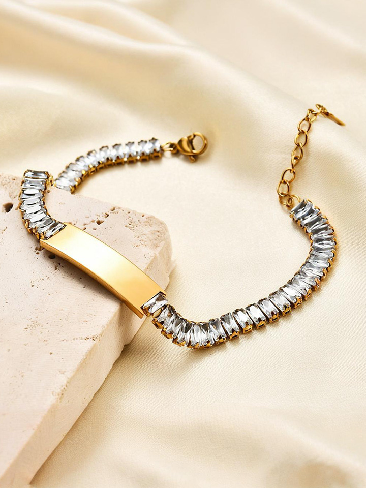 9mm Zircon-Set Bracelet Laser Engraving Available For Customization