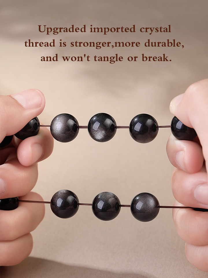 Natural Obsidian S999 Silver Lucky Beads Bracelet