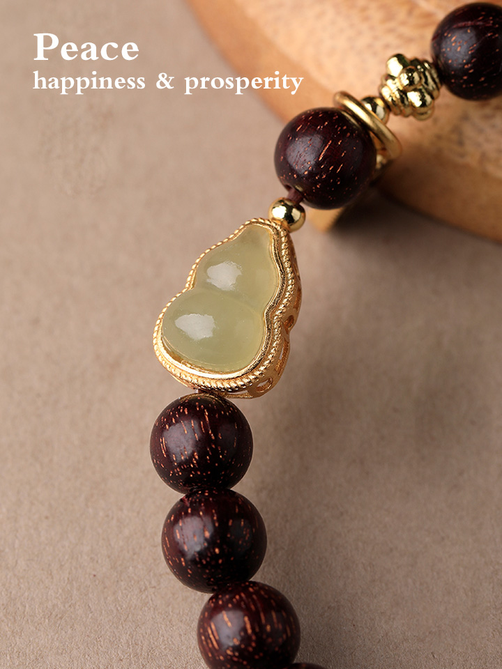Small-Leaf Red Sandalwood And Hetian Jade Gourd Bracelet/Beads Wooden Bracelets