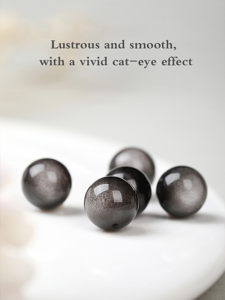 Natural Obsidian S999 Silver Lucky Beads Bracelet