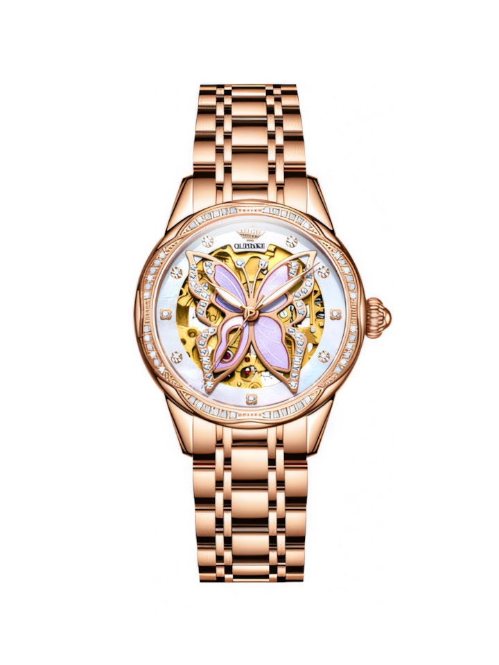 Skeletonized Waterproof Diamond-Set Mechanical Watch