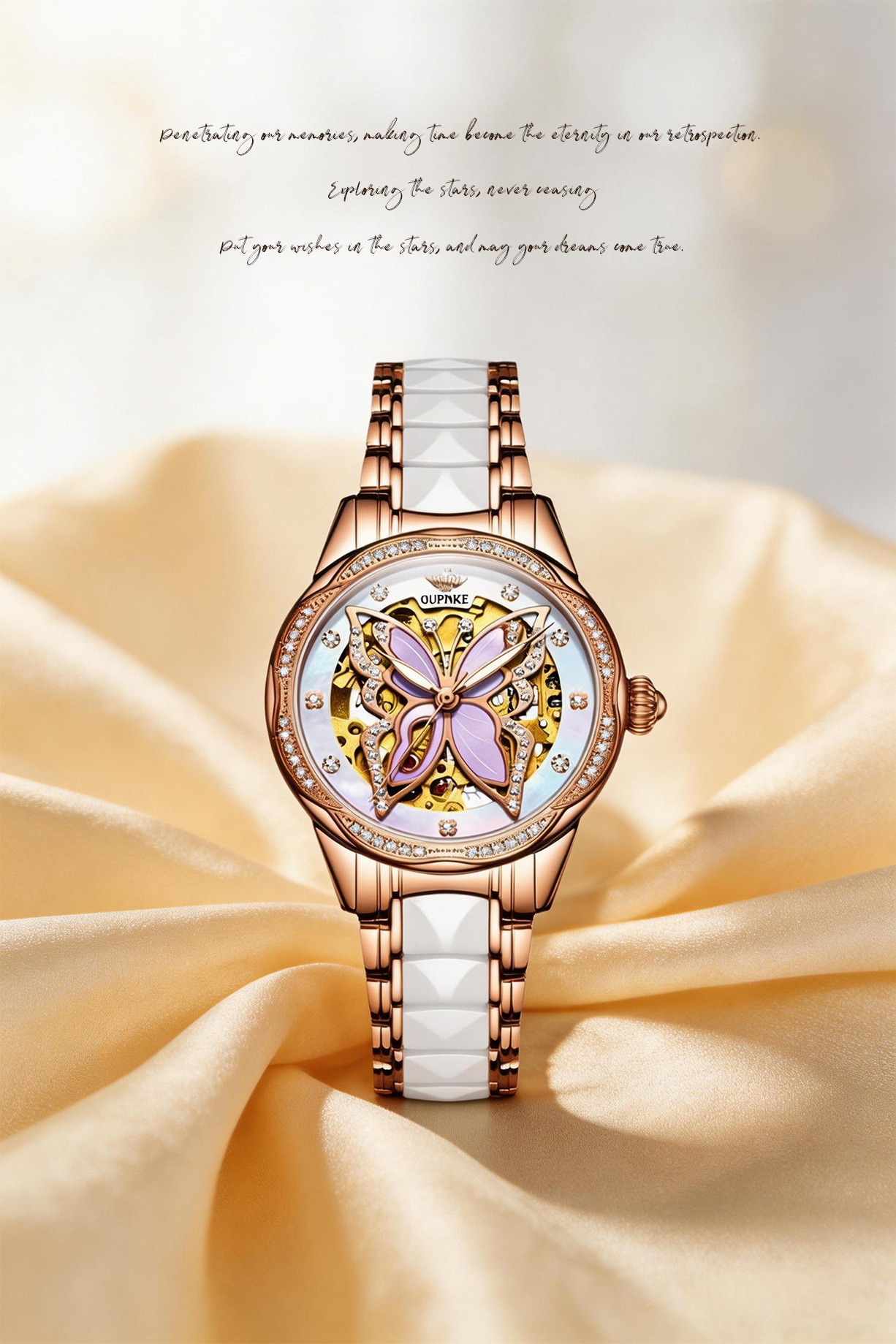 Skeletonized Waterproof Diamond-Set Mechanical Watch