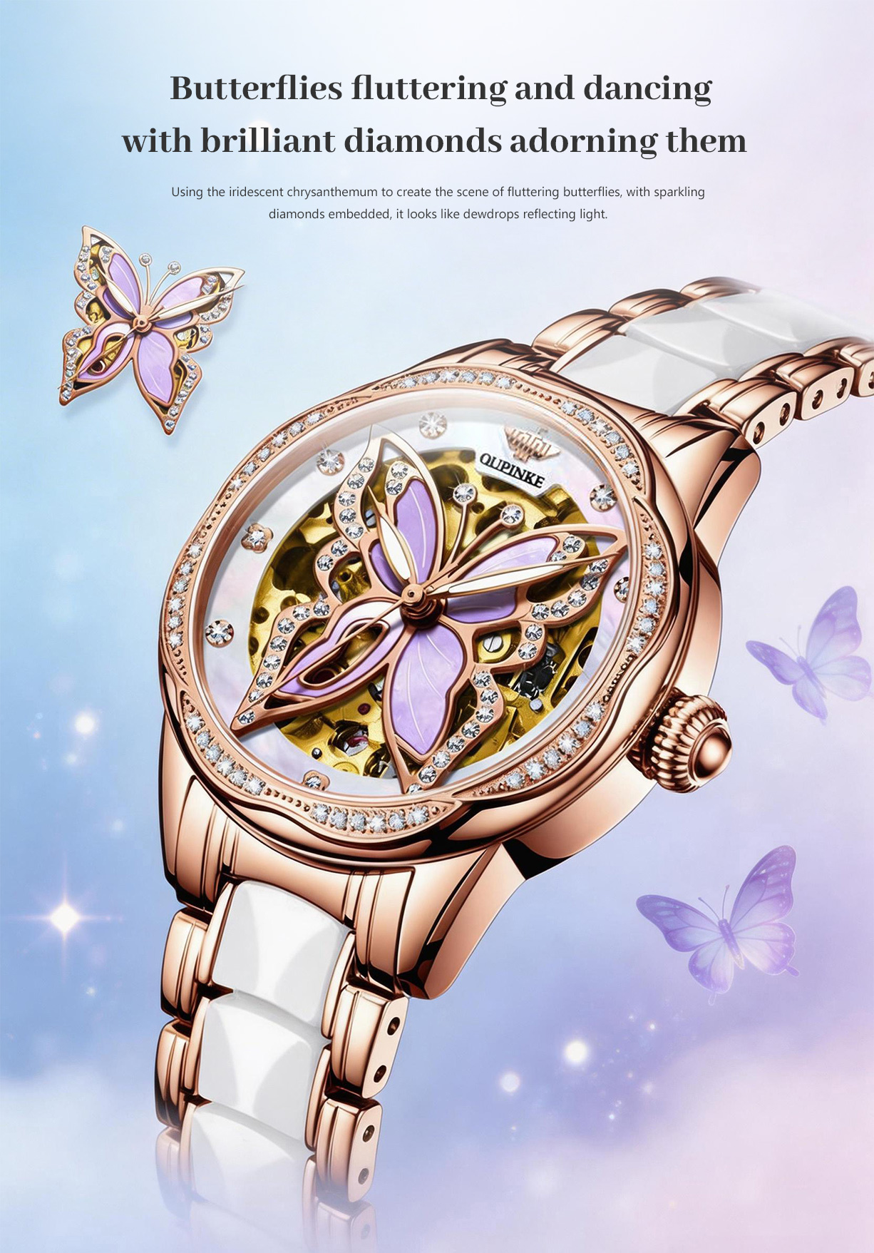 Skeletonized Waterproof Diamond-Set Mechanical Watch