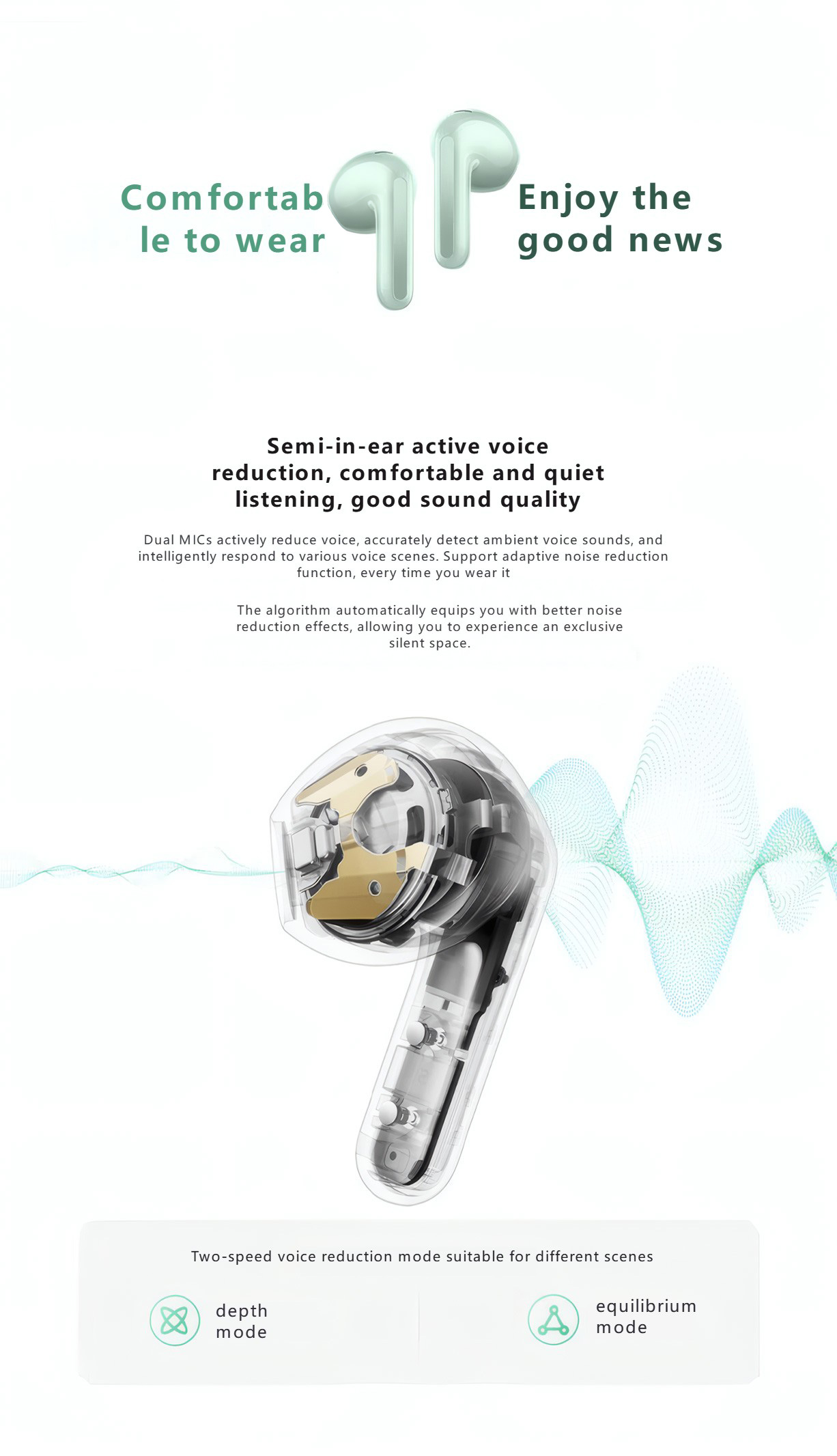 RedMi Buds 7S Flagship dual-unit architecture, half in-ear active voice reduction - 32H super long lay-up