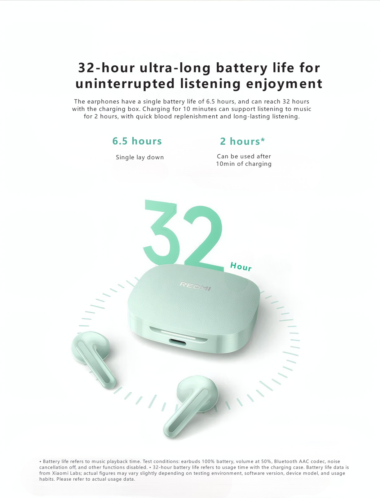 RedMi Buds 7S Flagship dual-unit architecture, half in-ear active voice reduction - 32H super long lay-up