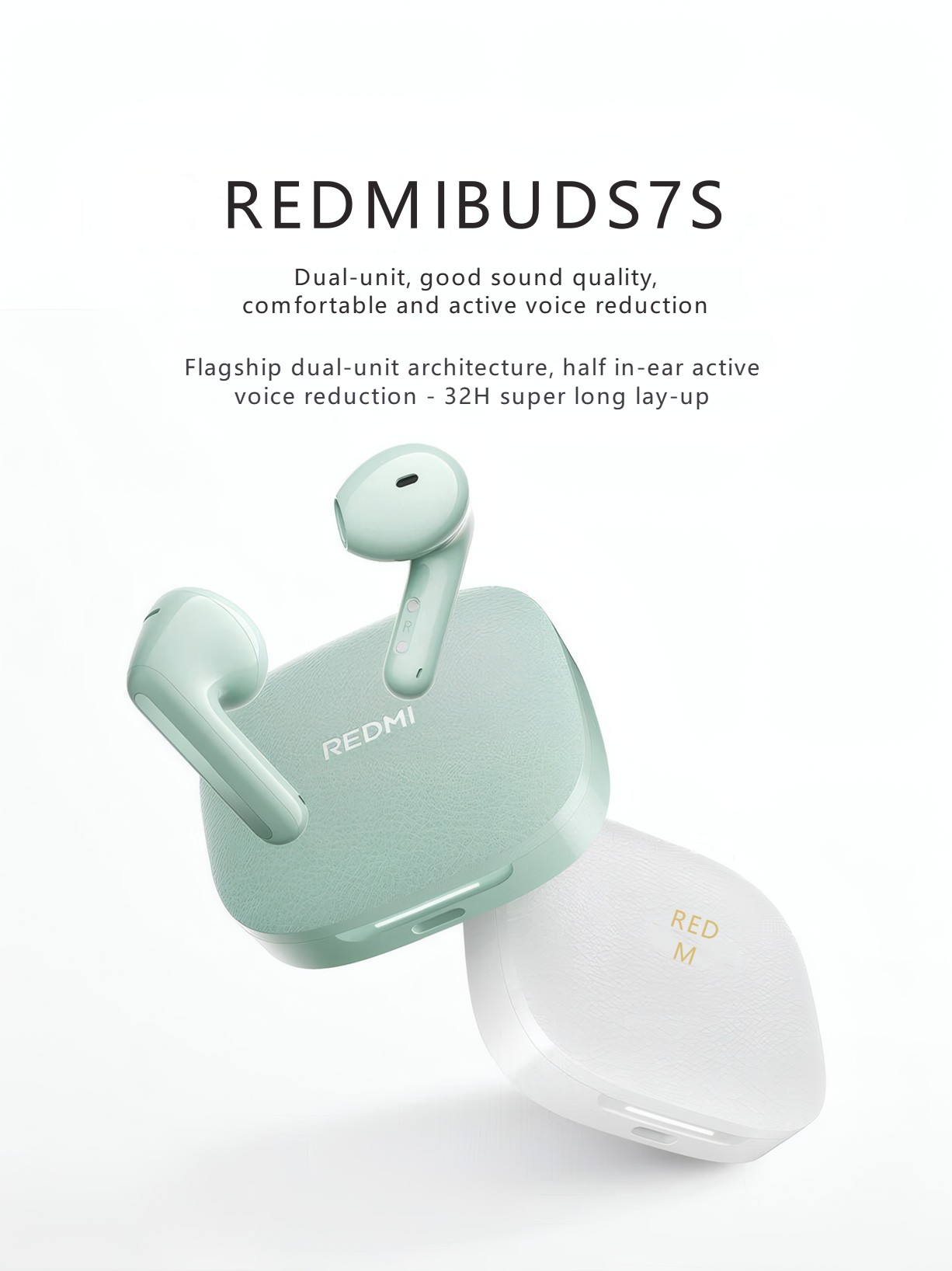 RedMi Buds 7S Flagship dual-unit architecture, half in-ear active voice reduction - 32H super long lay-up