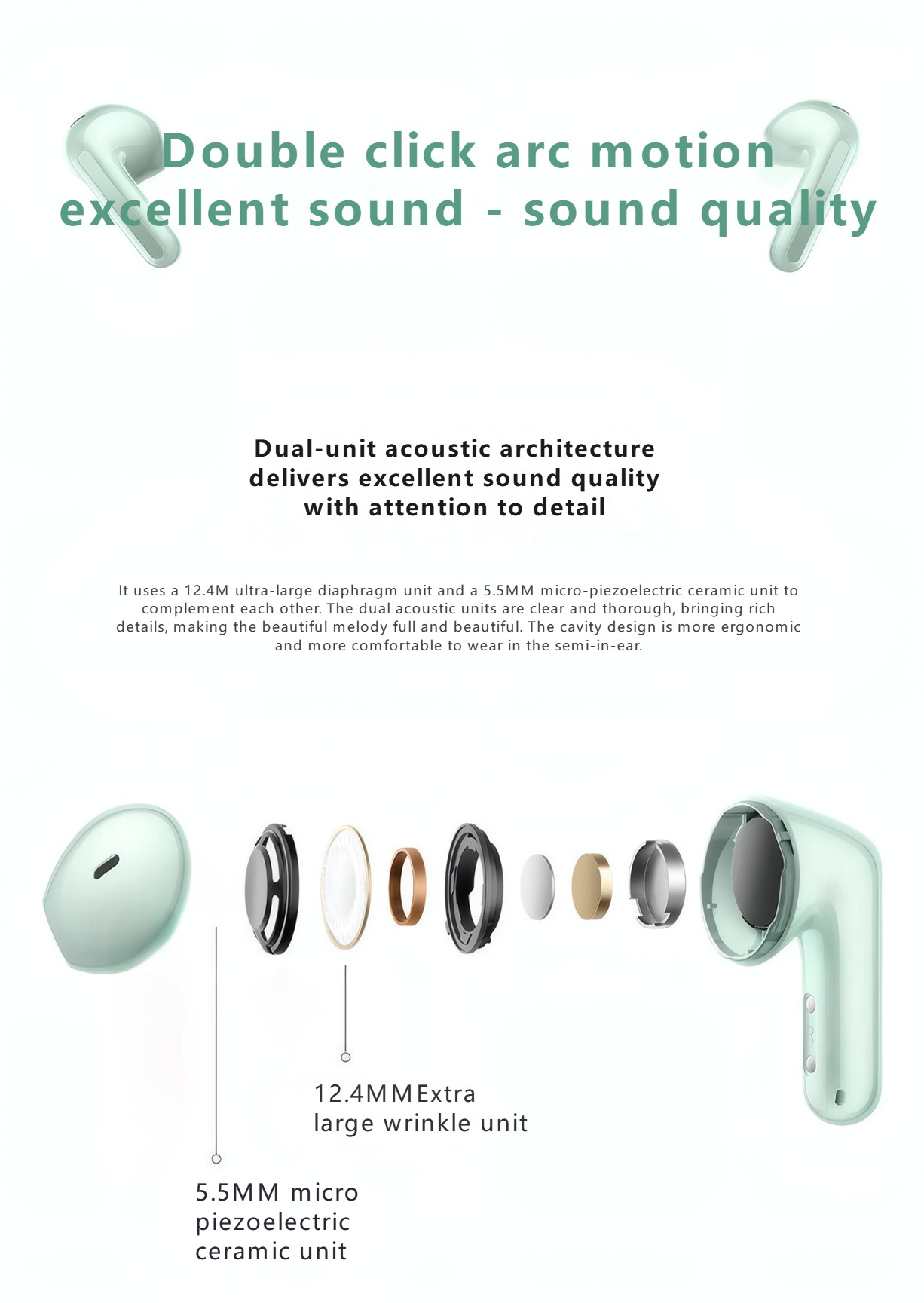 RedMi Buds 7S Flagship dual-unit architecture, half in-ear active voice reduction - 32H super long lay-up