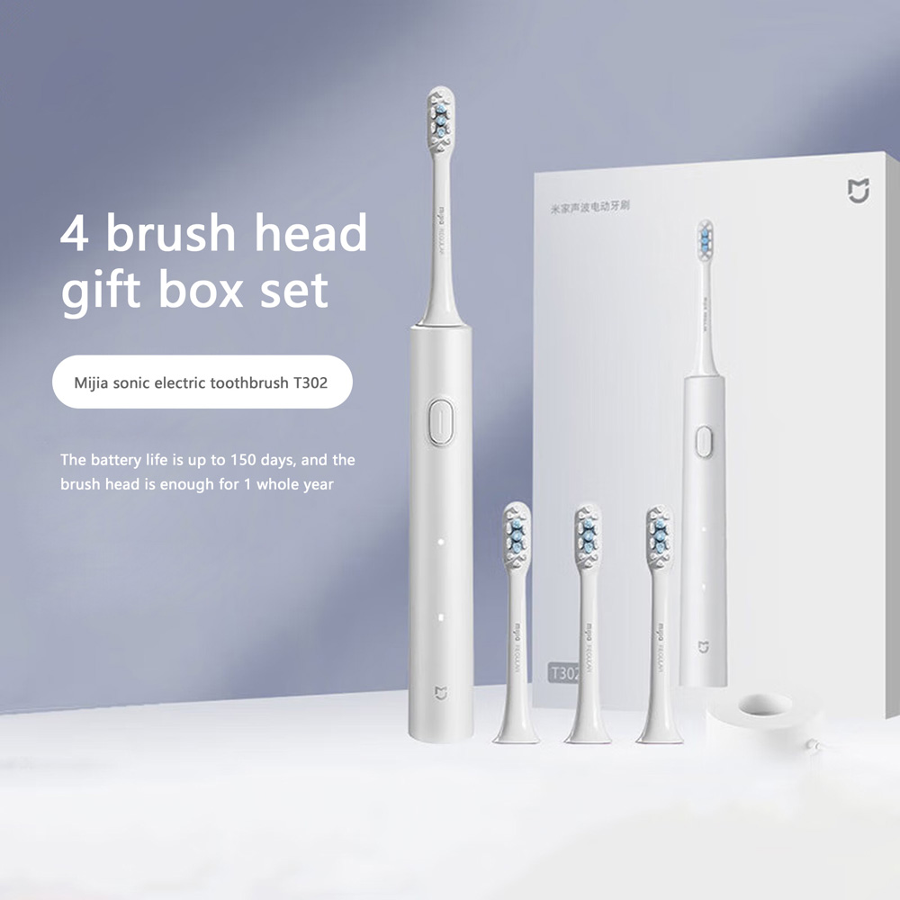 SKU-1-1000 Mijia Sonic Electric Toothbrush T302 4-Brush Head Set 4 Weeks Double Plaque Removal 4 Clean Tooth Modes