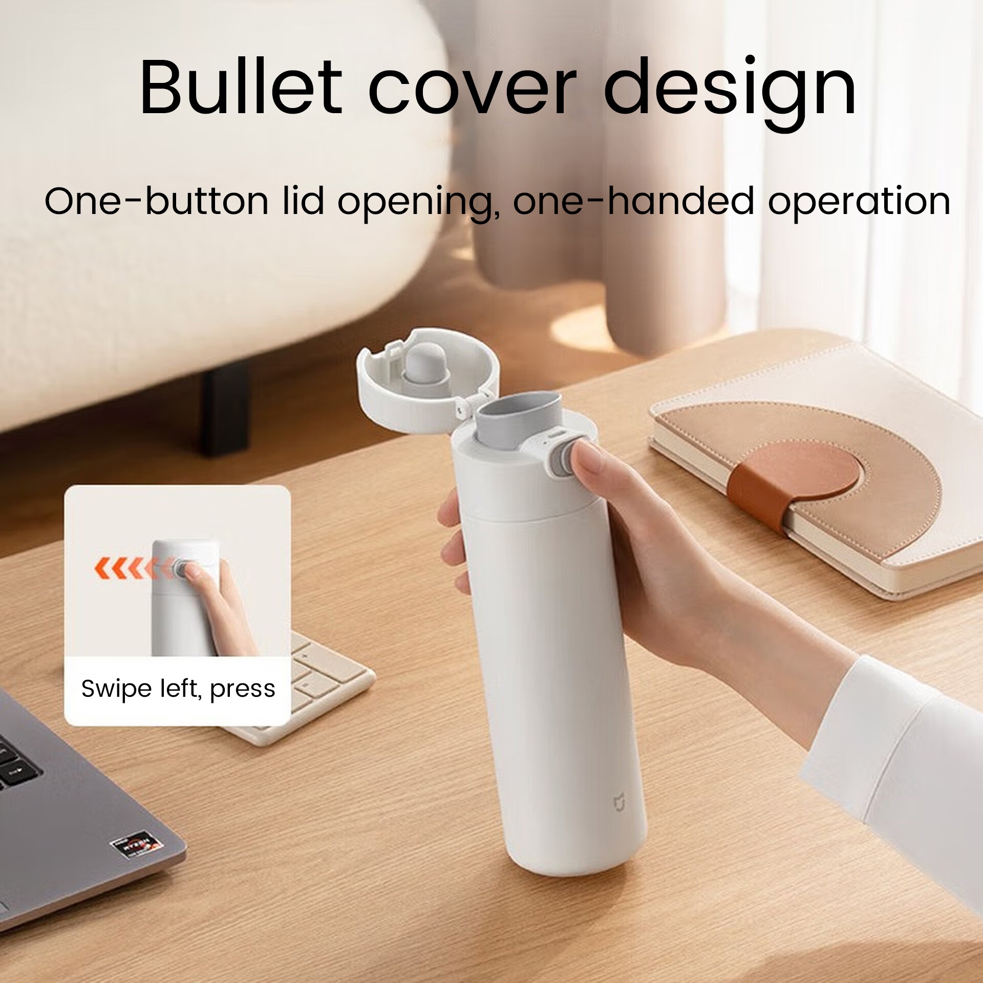 b4 Mijia Pop-Lid Insulated Mug One Button To Open The Lid, Easy To Travel With