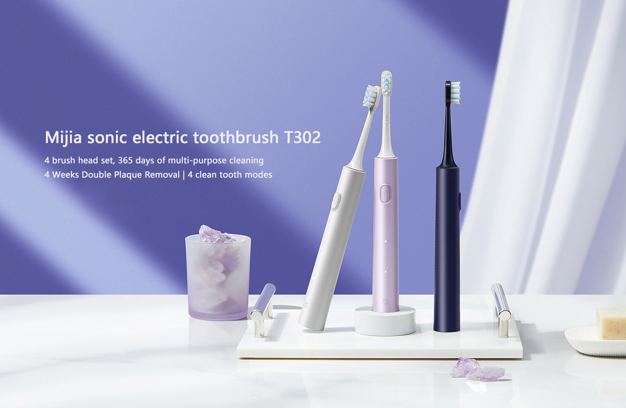Mijia Sonic Electric Toothbrush T302 4-Brush Head Set 4 Weeks Double Plaque Removal 4 Clean Tooth Modes