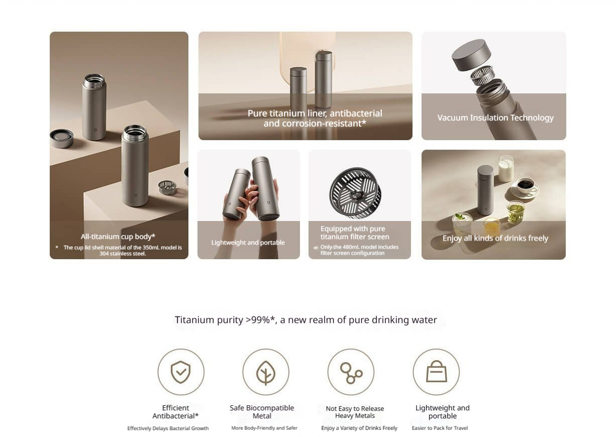 Mijia Thermos Mug Ti 2 350mL & 480mL Titanium Alloy Process