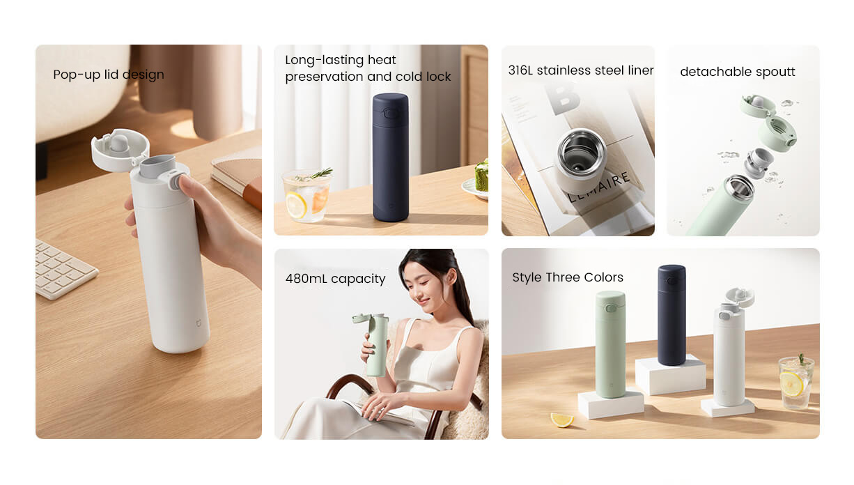 Mijia Pop-Lid Insulated Mug One Button To Open The Lid, Easy To Travel With