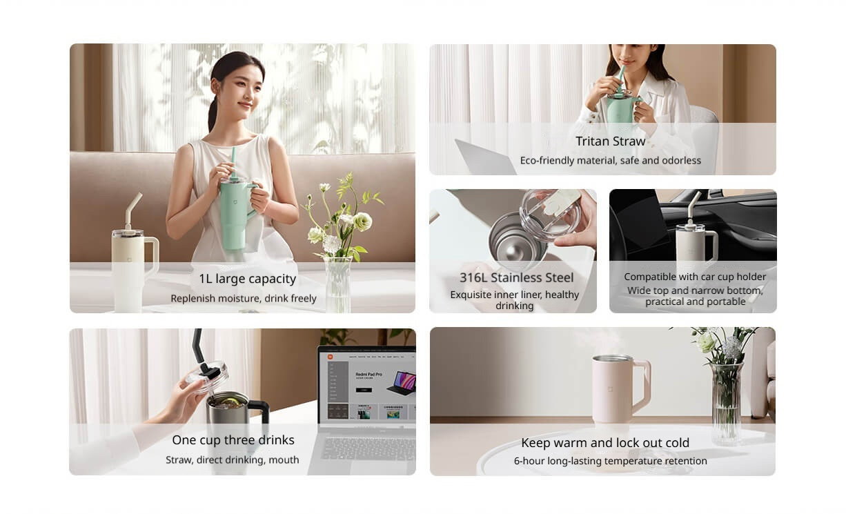 Straw Cups 1L Enjoy A Large Capacity, Drink As Much As You Like In A Cup Of Three Drinks