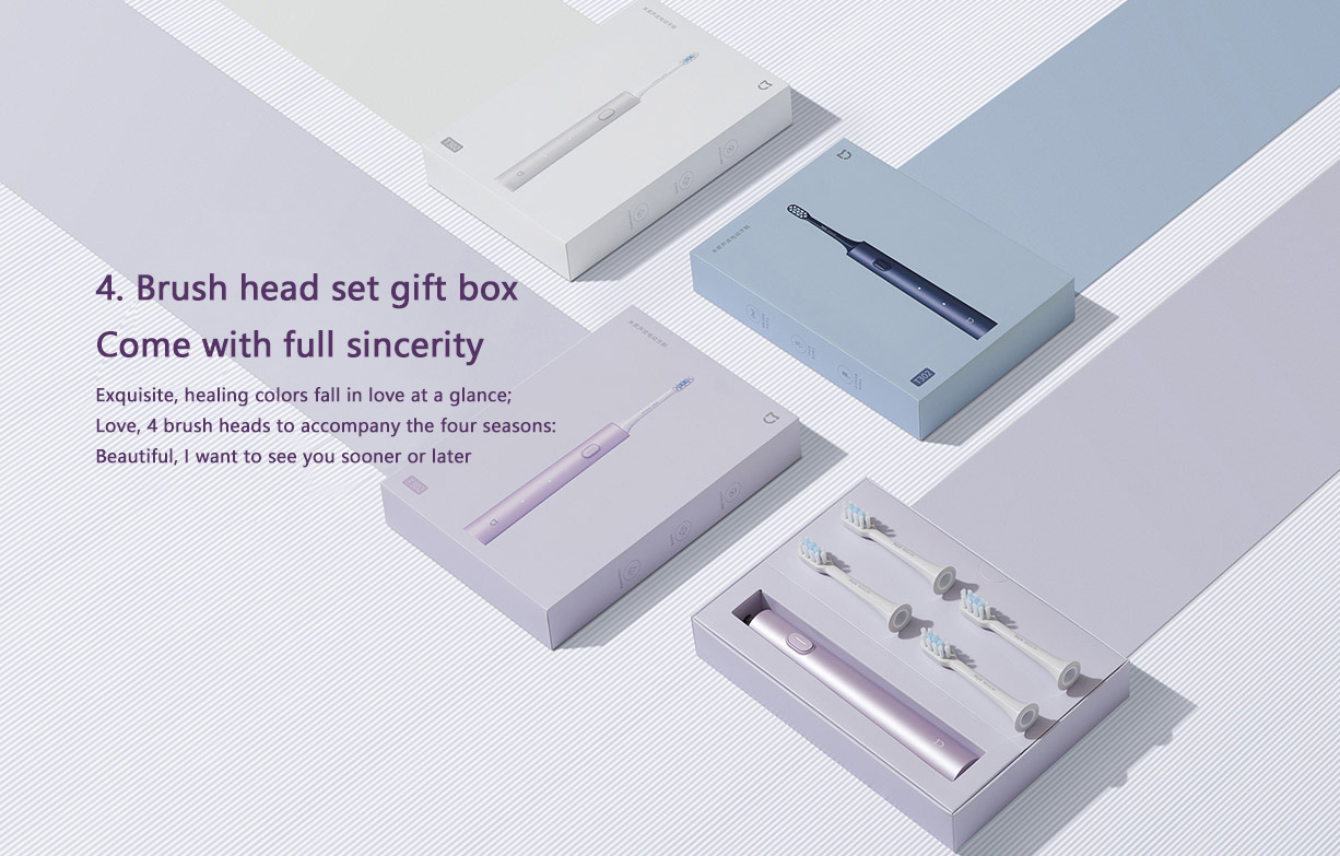 Mijia Sonic Electric Toothbrush T302 4-Brush Head Set 4 Weeks Double Plaque Removal 4 Clean Tooth Modes