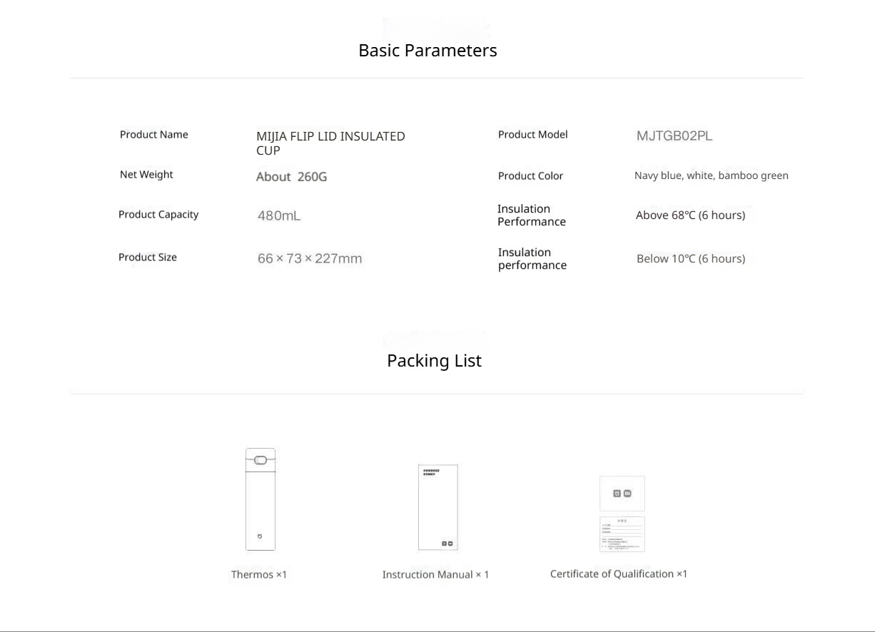 Mijia Pop-Lid Insulated Mug One Button To Open The Lid, Easy To Travel With