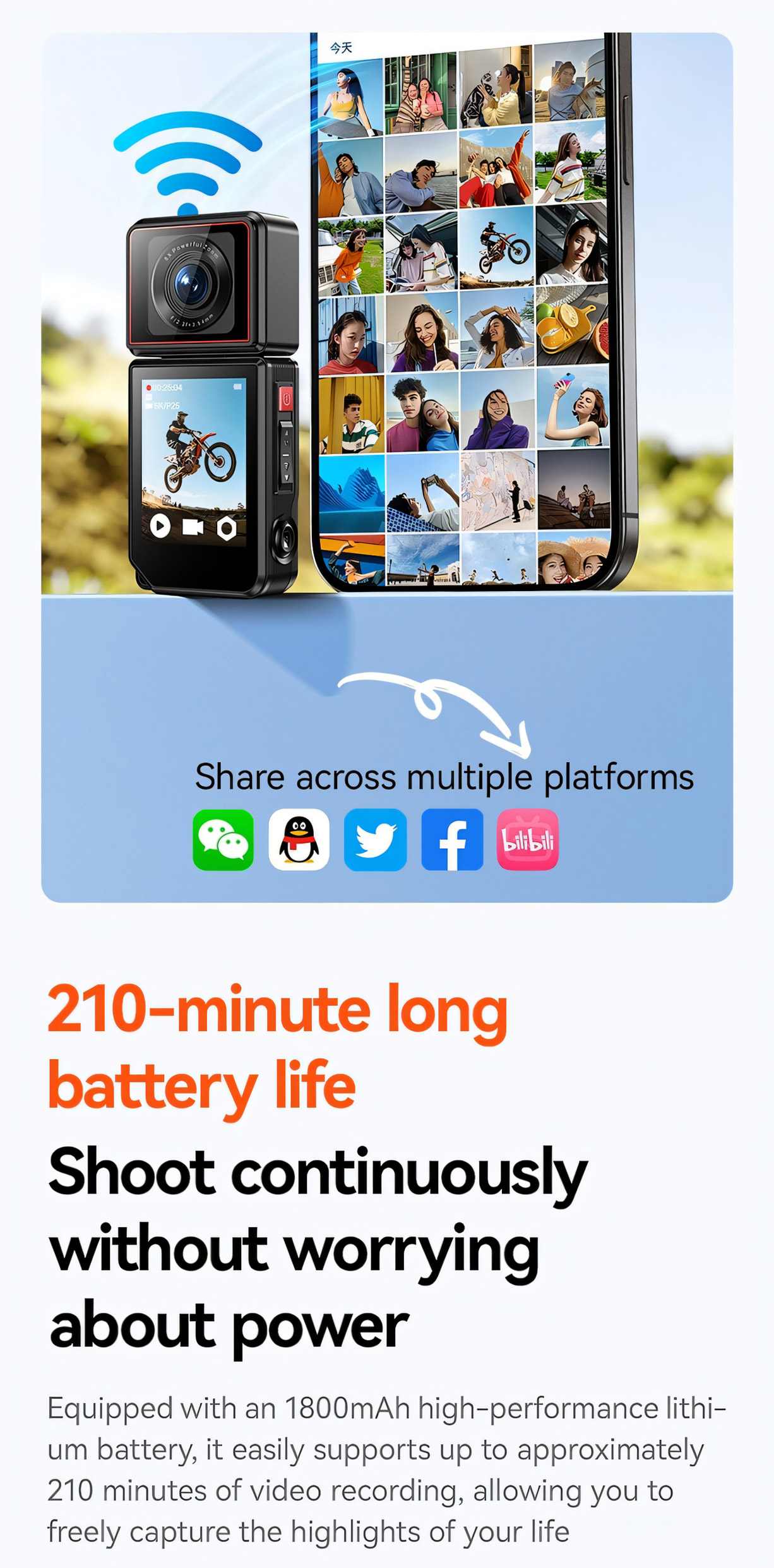 Panoramic Action Camera 2-Inch Touchscreen 5K Video Recording Wi-Fi Transmiss