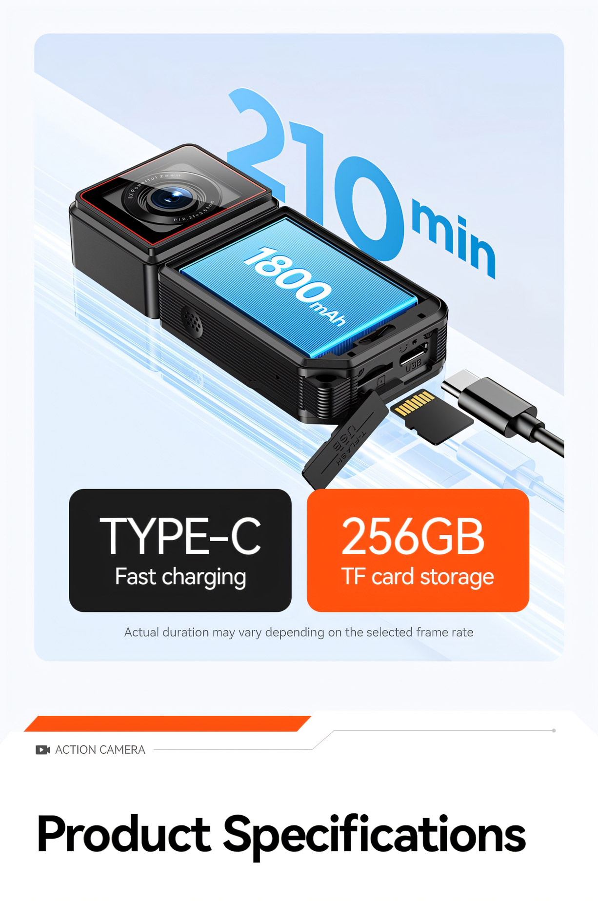 Panoramic Action Camera 2-Inch Touchscreen 5K Video Recording Wi-Fi Transmiss