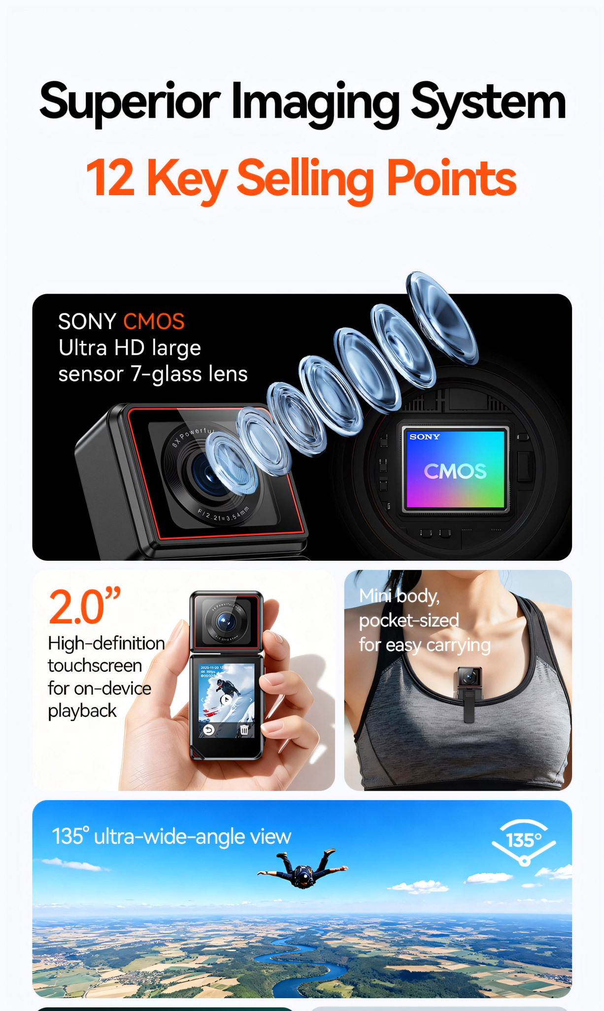 Panoramic Action Camera 2-Inch Touchscreen 5K Video Recording Wi-Fi Transmiss