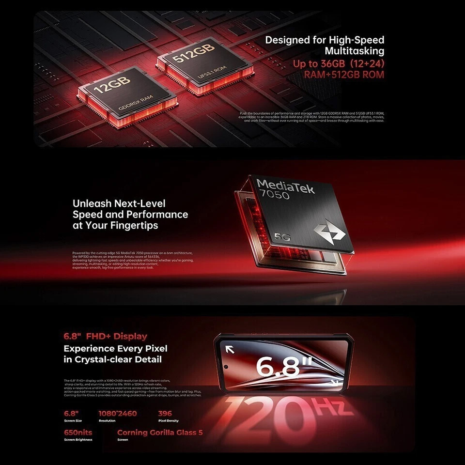 OUKITEL WP300 5G Outdoor Smartphone 36GB+512GB Modulare abnehmbare Uhr Handy NFC