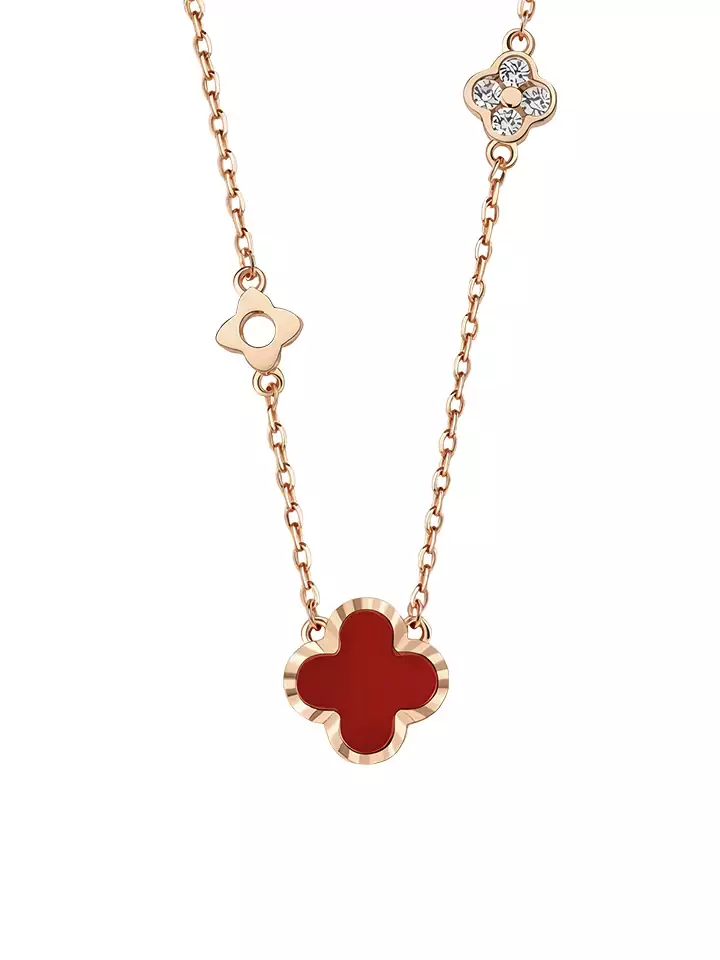 KUZNEY Four-Leaf Clover Necklace with Red Agate, Women’s Birthday Gift for Girlfriend