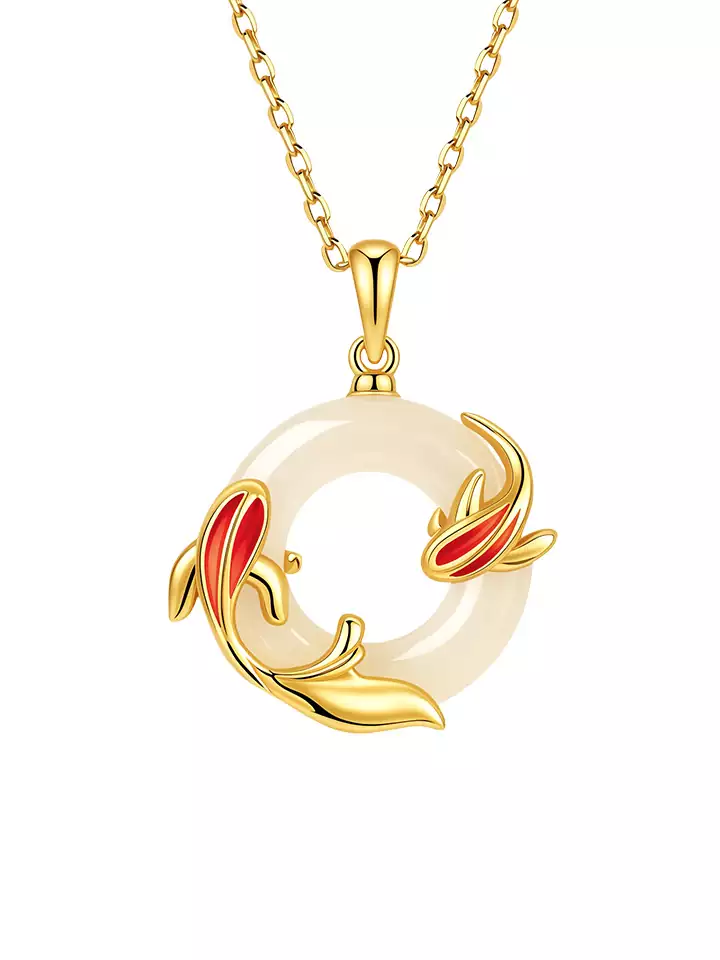 KUZNEY Hetian Jade Koi Fish Safety Buckle Necklace, Gift for Girlfriend