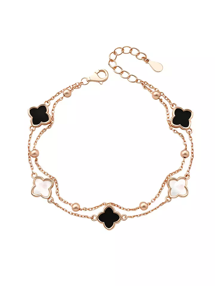 KUZNEY Sterling Silver Four-Leaf Clover Bracelet, Gift for Women