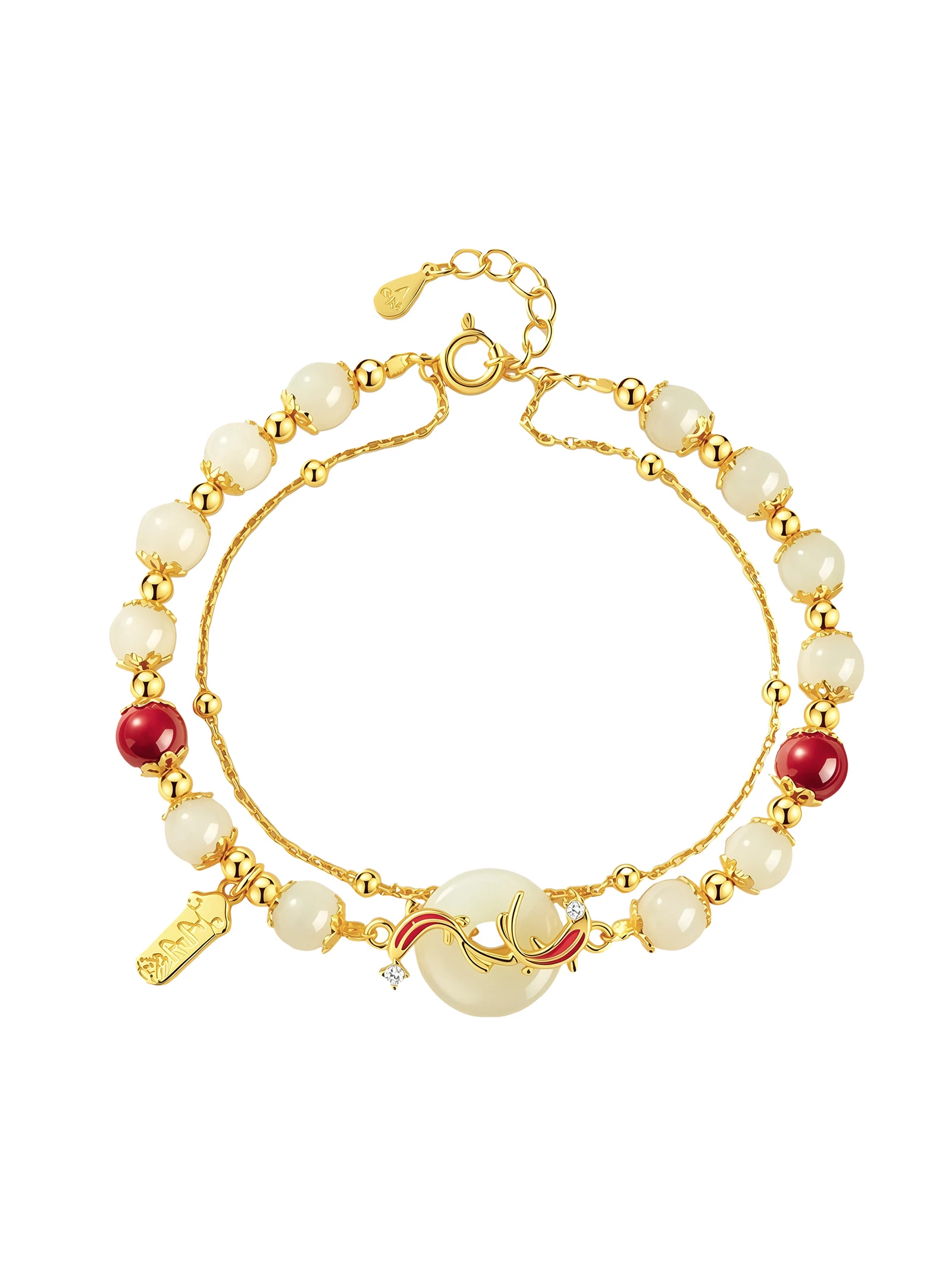 KUZNEY Heitan Jade Golden Carp Good Luck Charm Bracelet