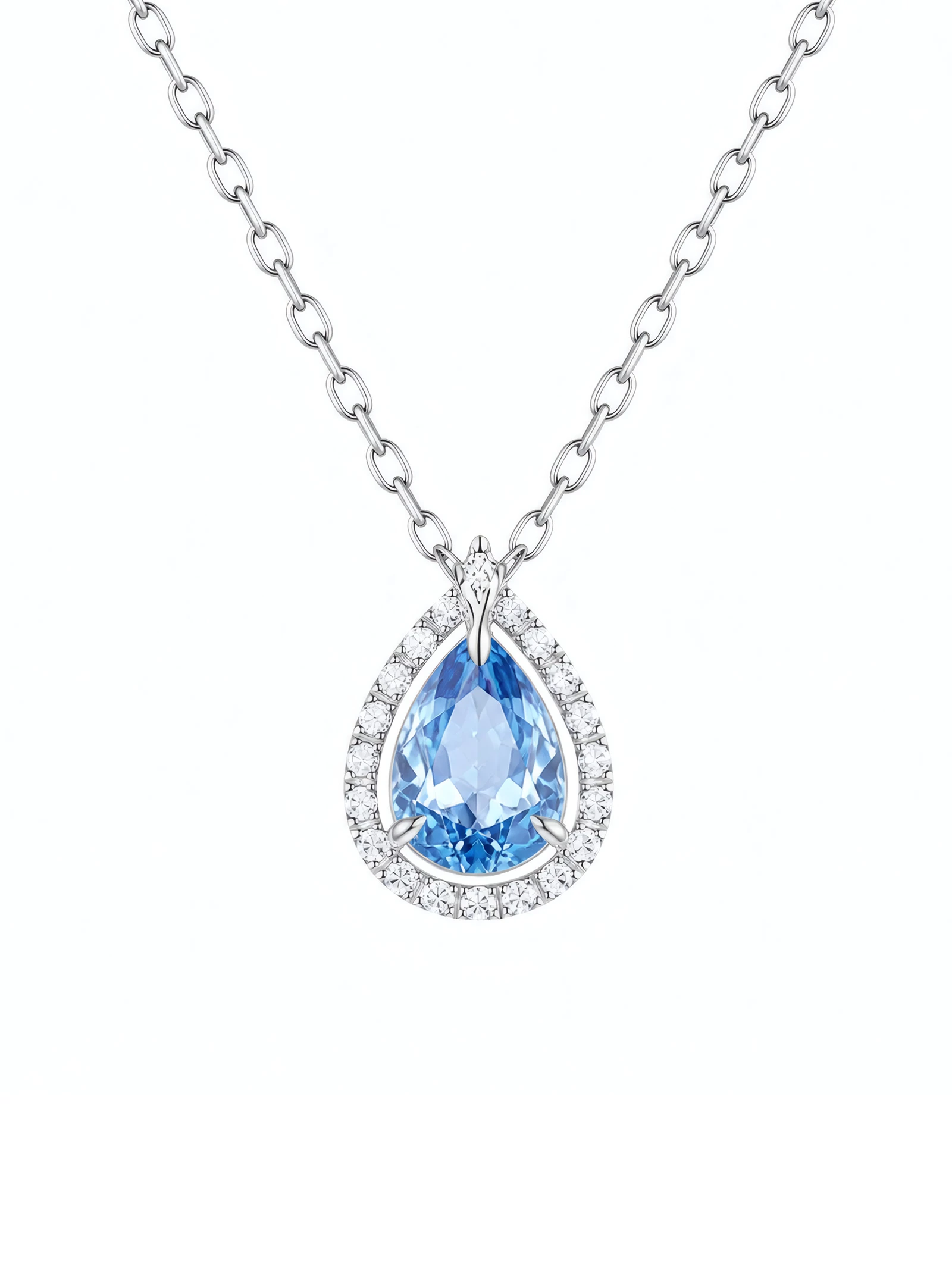 KUZNEY Pure silver blue tear-shaped silver necklace