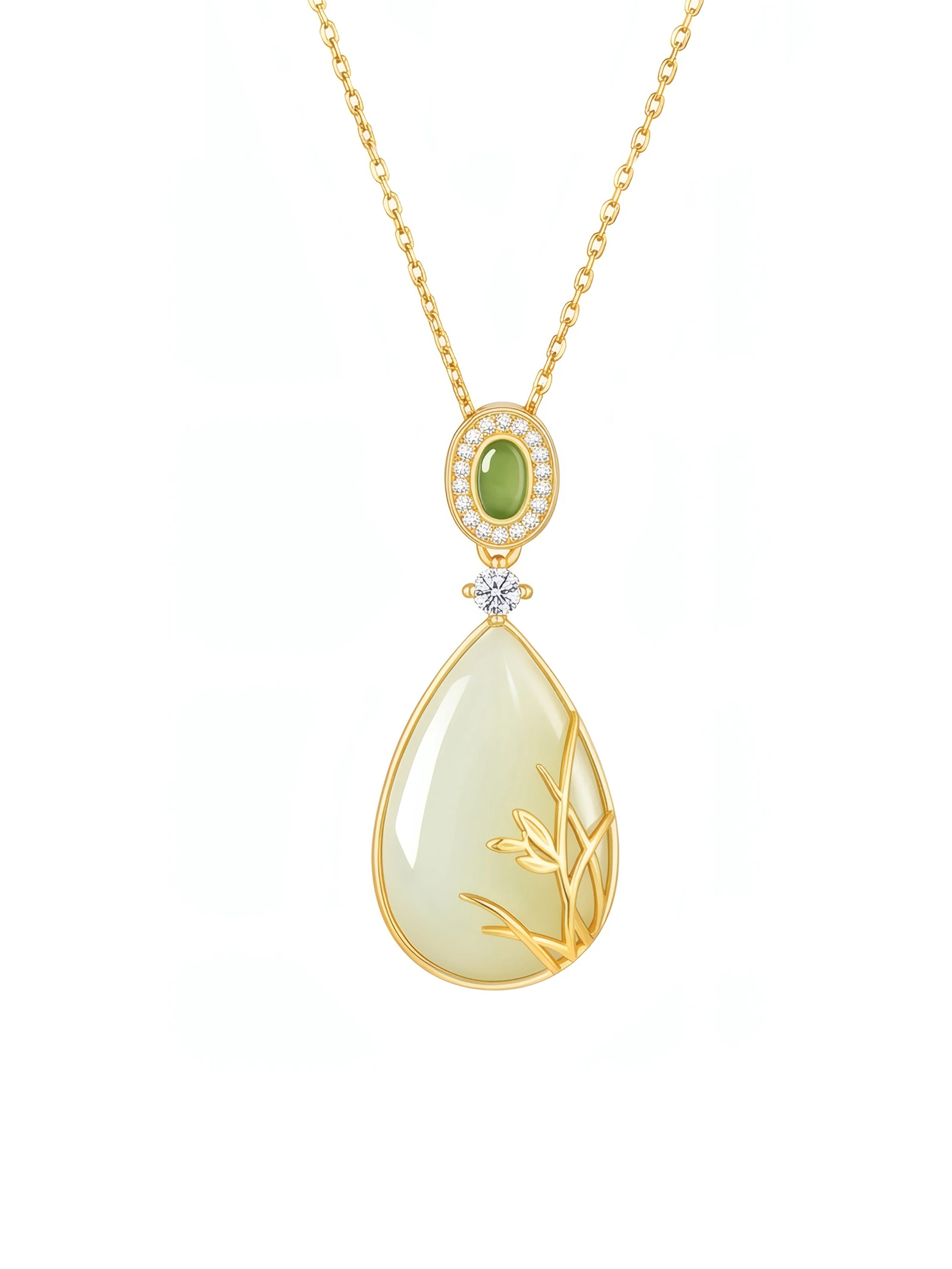 KUZNEY Orchid Waterdrop Necklace Heitan jade pendant