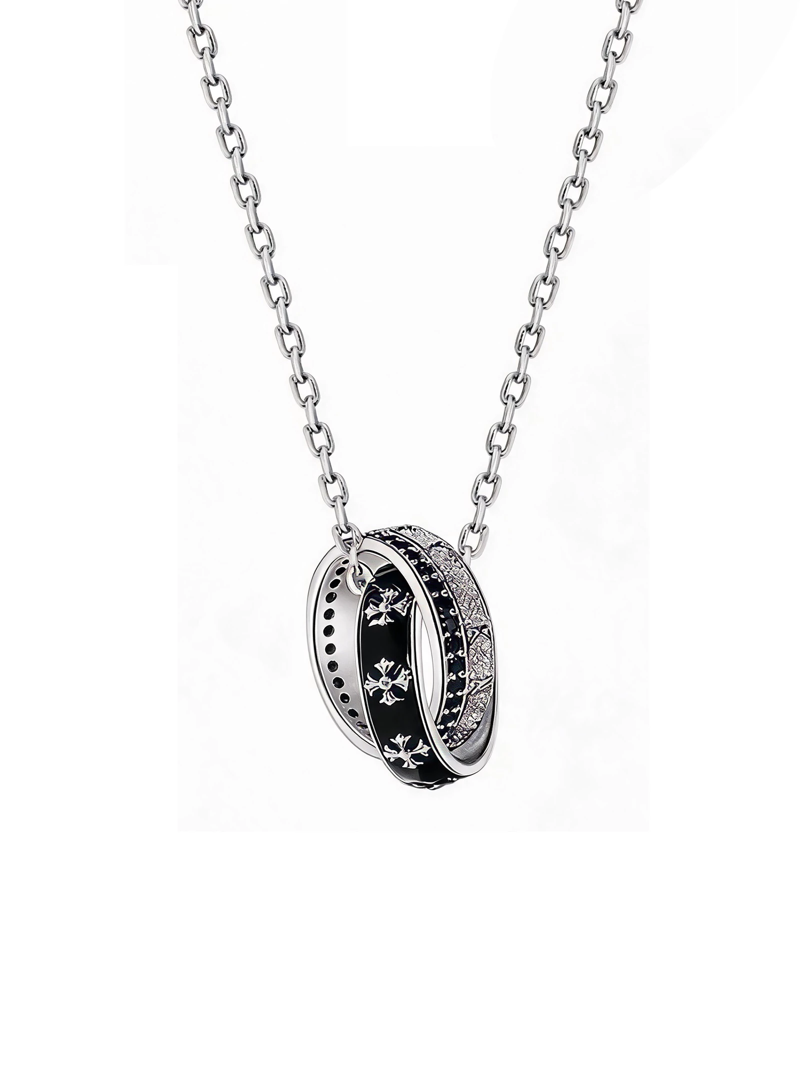 KUZNEY Knight's Ring Pure silver double-ring men's necklace Men's gifts