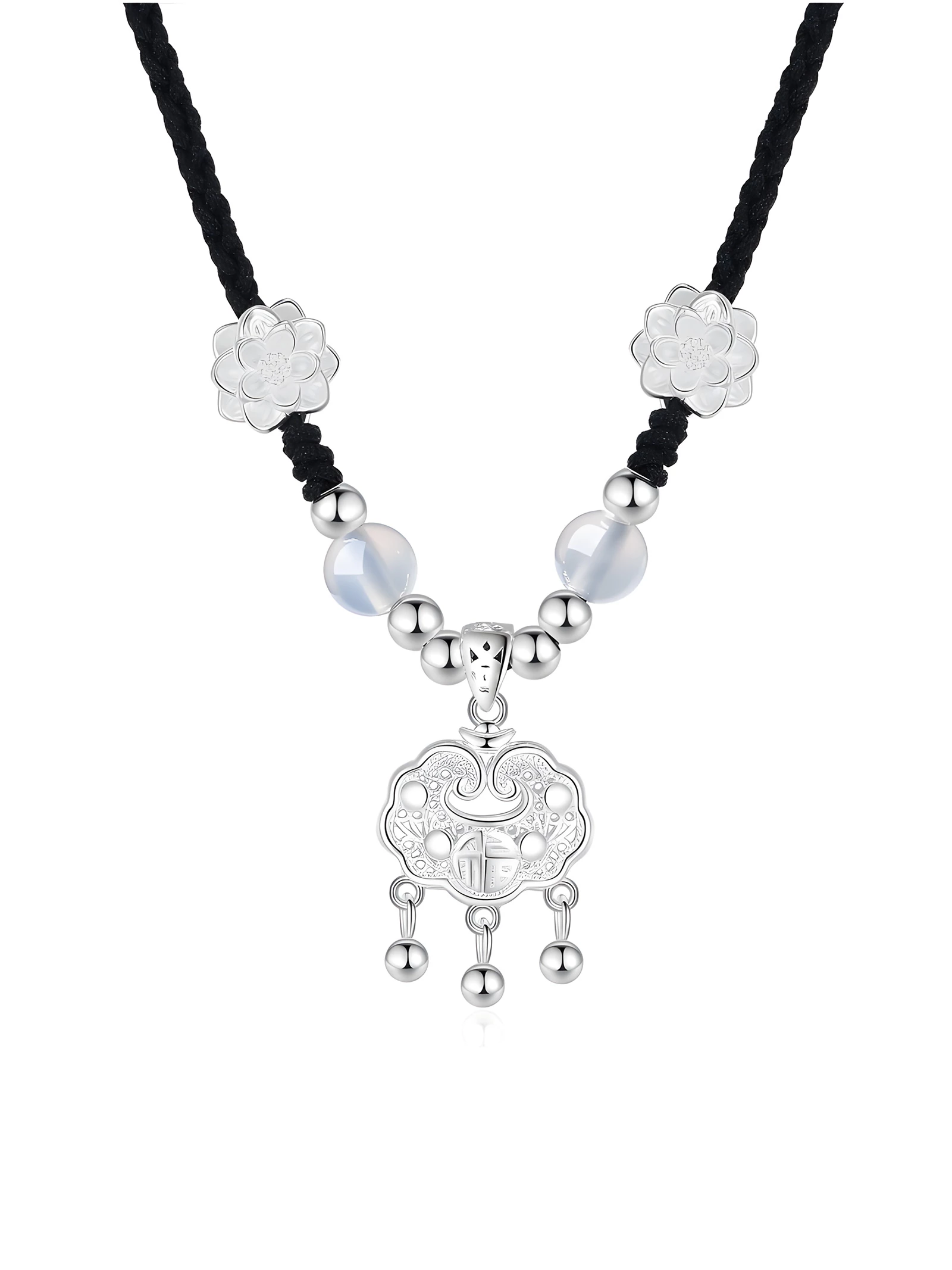 KUZNEY Ruyi Peace Lock Necklace Oriental Silver Amulet Jewelry