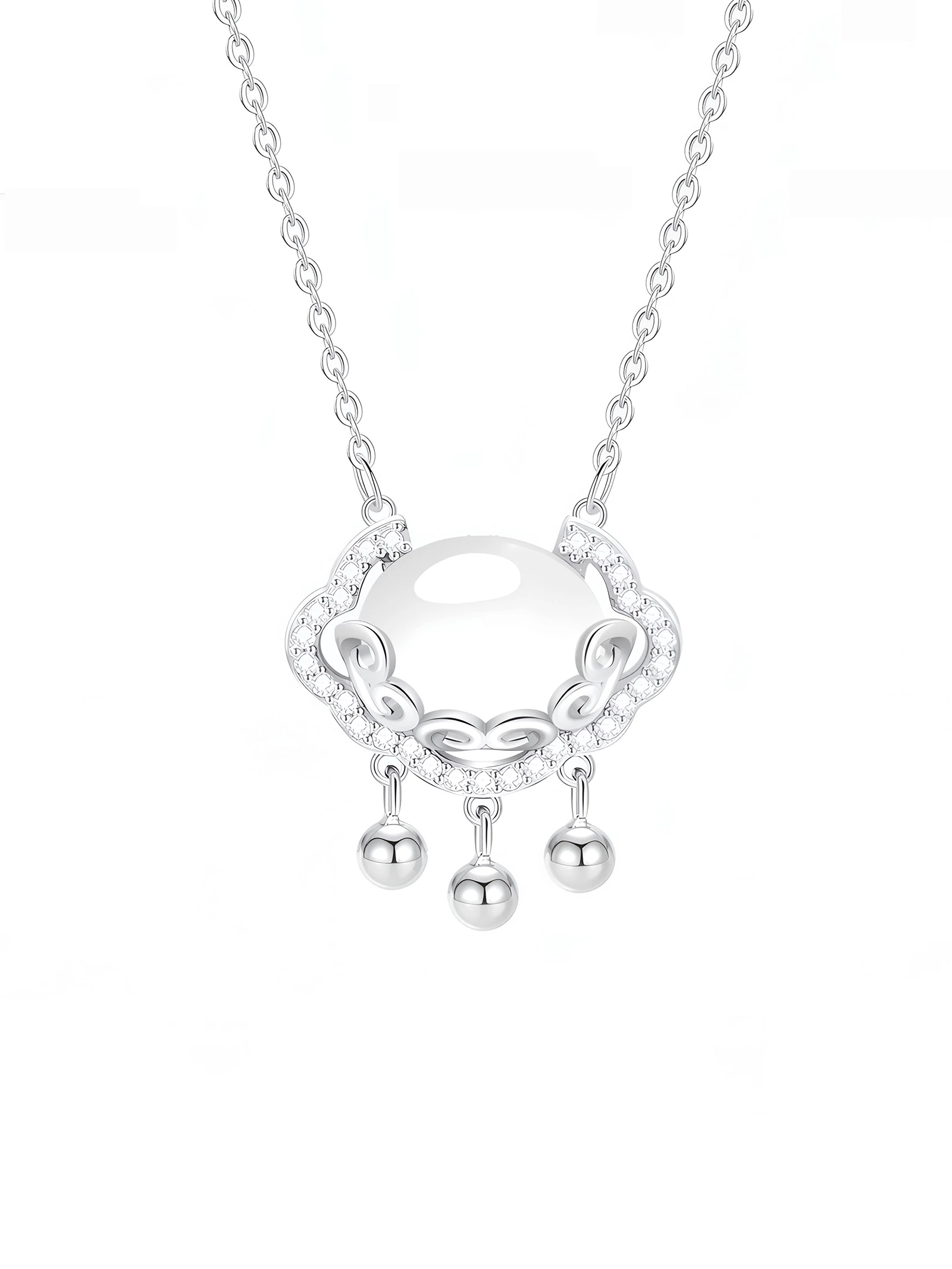 KUZNEY Jadeite Peace Charm Silver Necklace 925 Sterling Silver Pendant