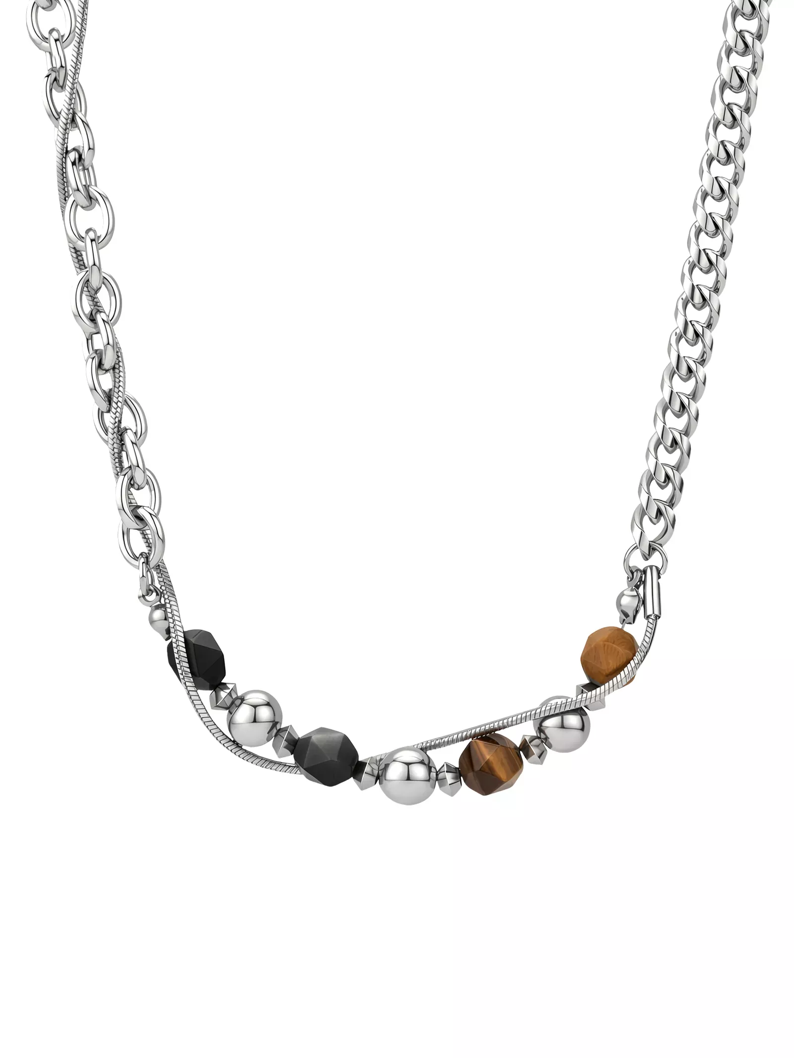 KUZNEY Tiger-eye stone mosaic and twisted necklace